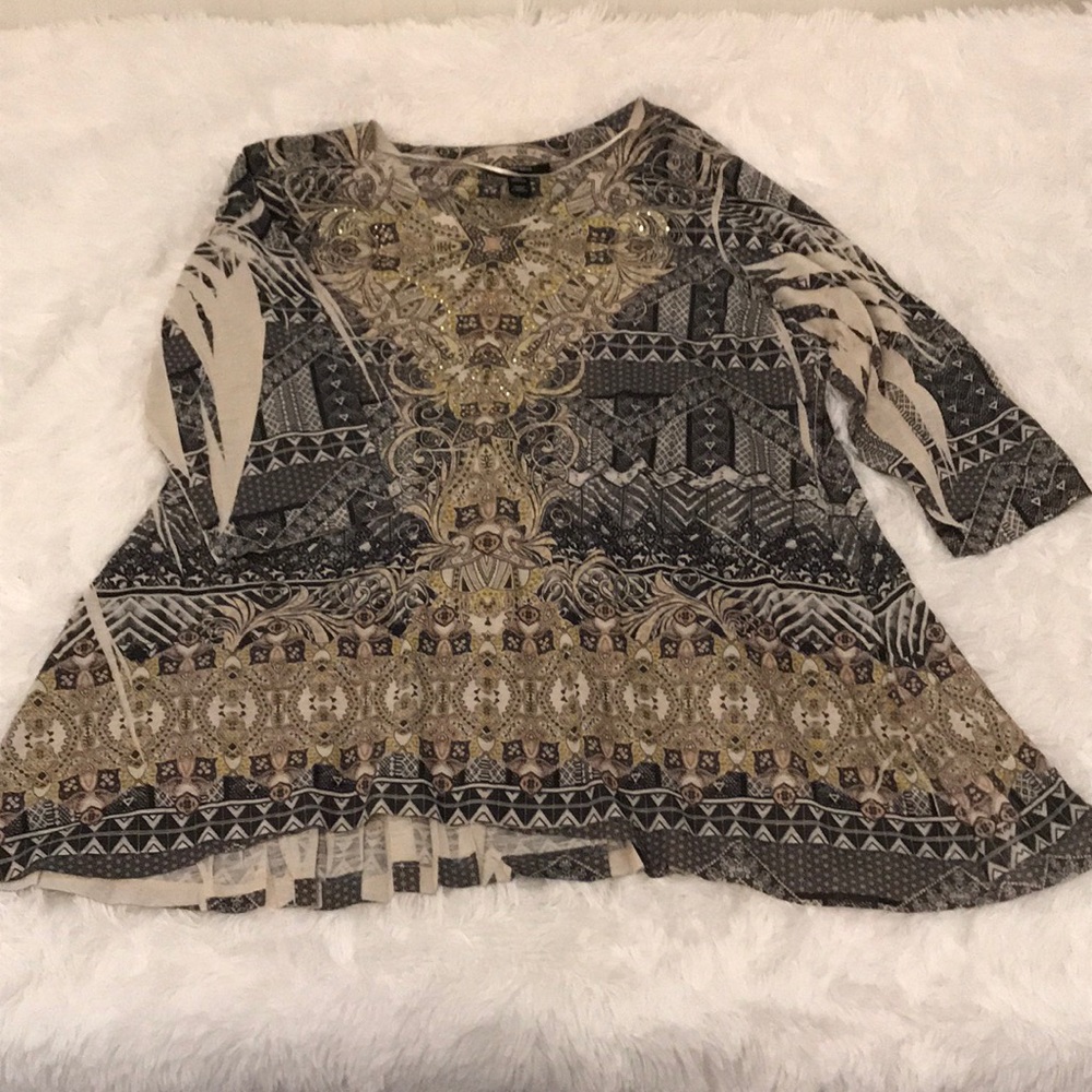 STYLE & CO. WOMAN, 2X MULTI COLORED 3/4 SLEEVE TOP